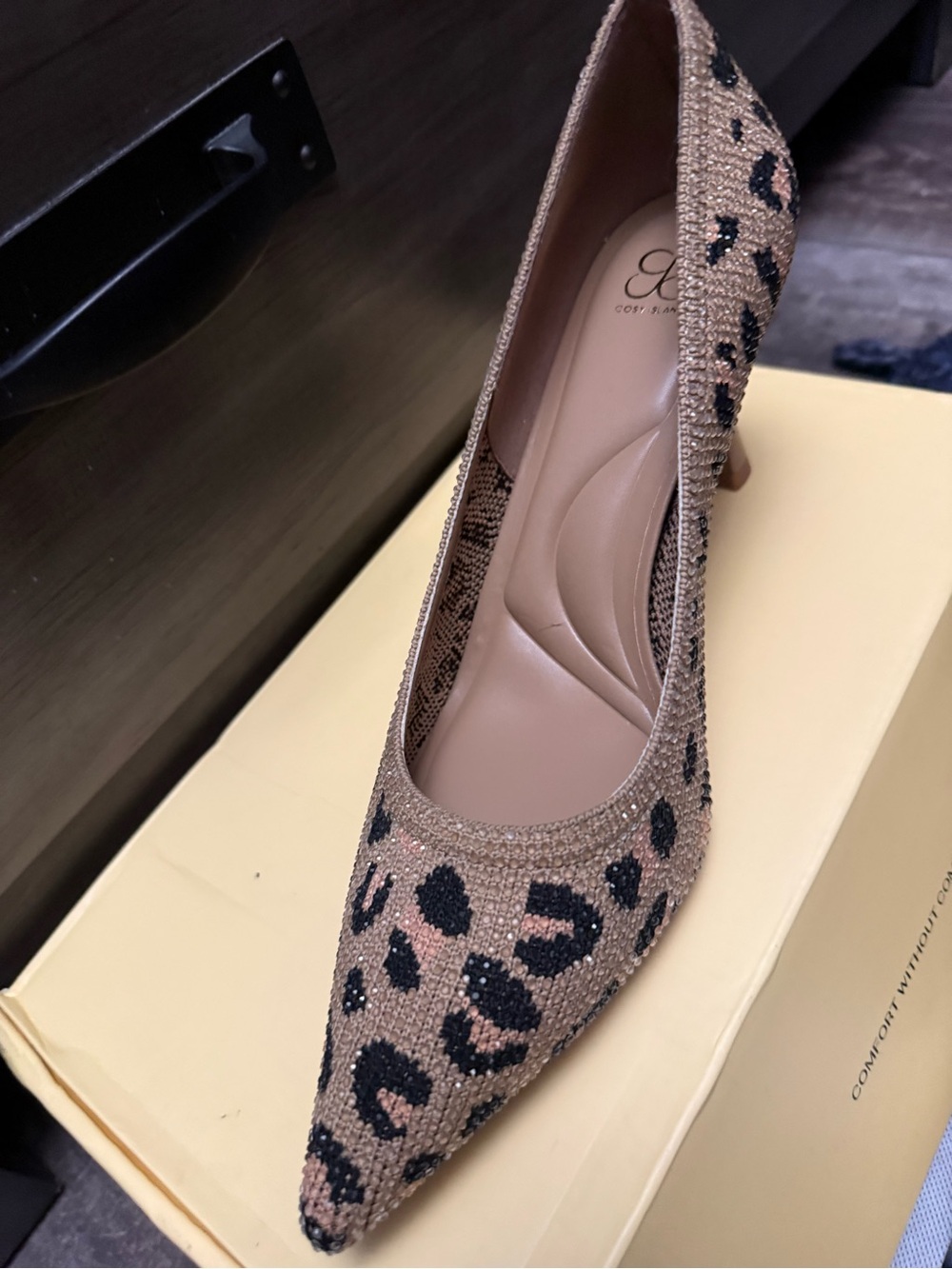 Leopard Beaded Pointed Toe Pump - Brown/Black